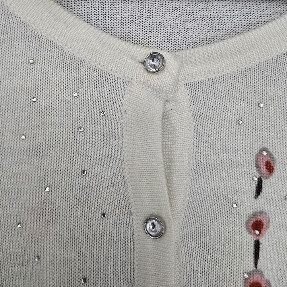 C.D.Daniels Cardigan Sweater Womens 1X Multicolor Floral Rhinestone Button Front - Picture 4 of 10